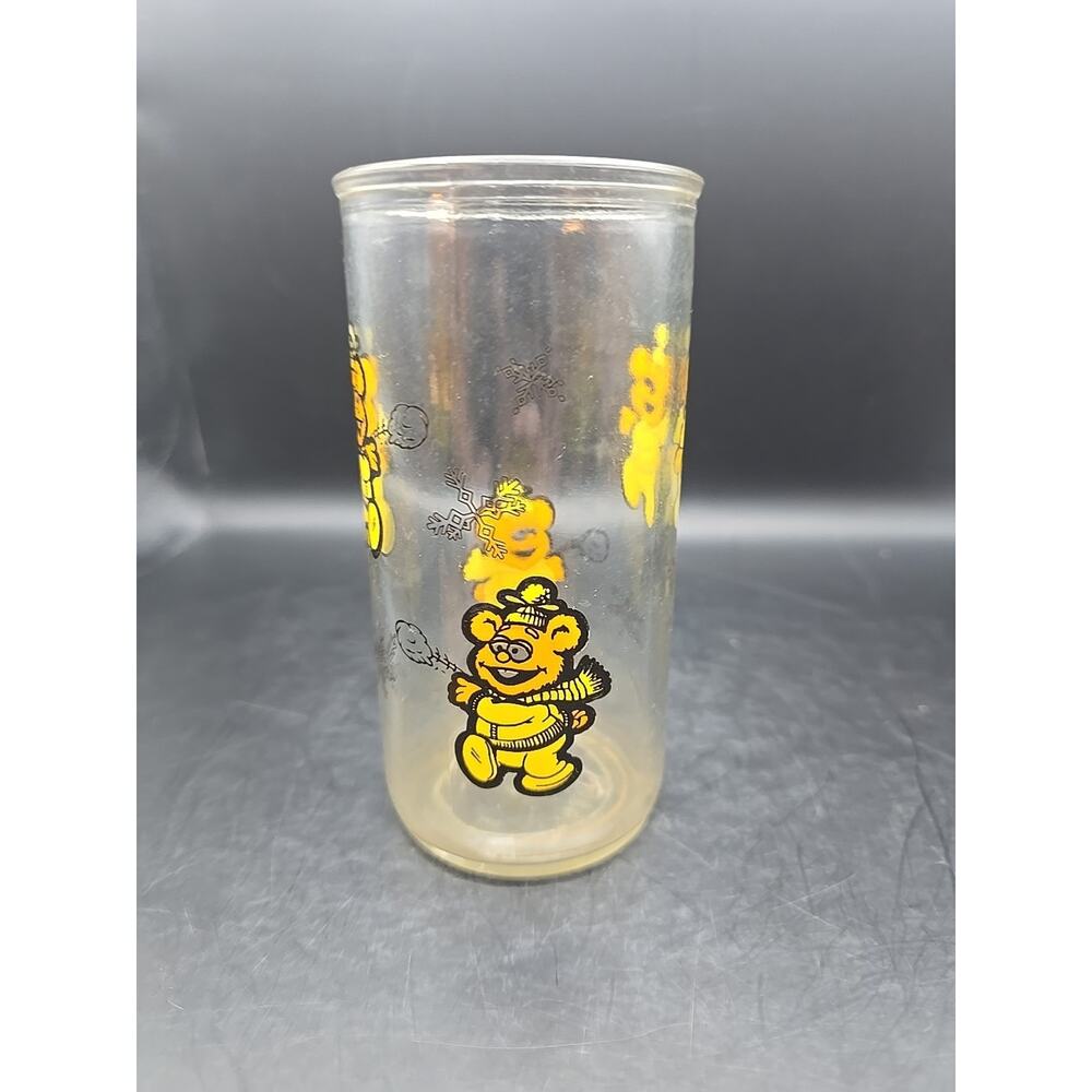 MUPPET BABIES JELLY JAR DRINKING GLASS Fozzy Bear 1989 Jim Henson Snowflakes